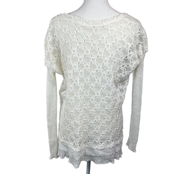 Free People White Open Knit Lace Sweater Size S/P Layered Hem - Picture 8 of 10